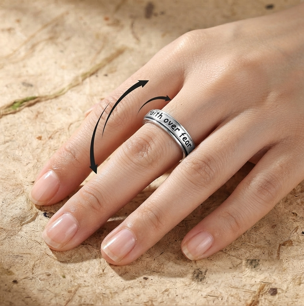 Faith Over Fear Spinner Ring, 925 Sterling Silver Anxiety Relief Ring, Meditation Ring for Her, Minimalist Inspirational Jewelry, Gift for - Image 5