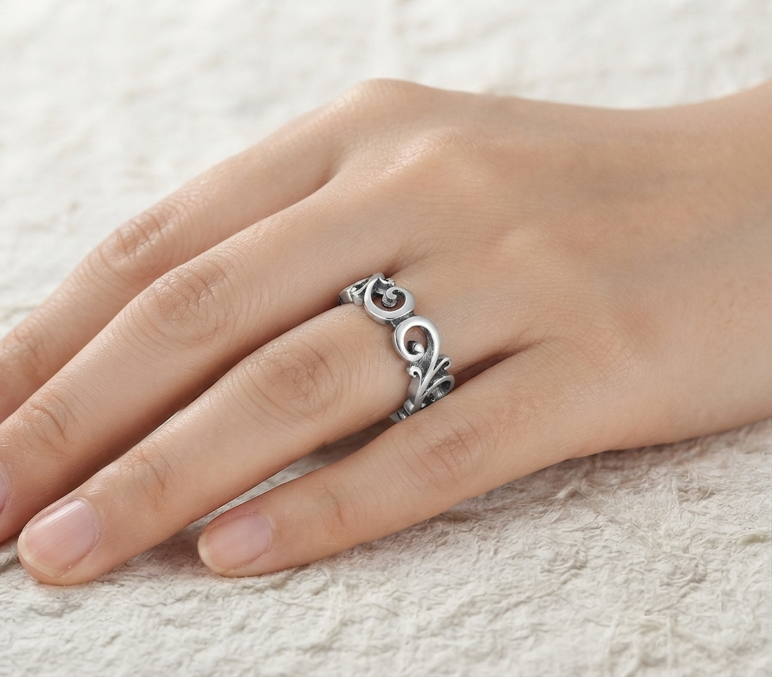925 Sterling Silver Filigree Scroll Ring, Intricate Lace Filigree Band, Handcrafted Vintage Style Statement Ring, Boho Silver Jewelry for He - Image 5