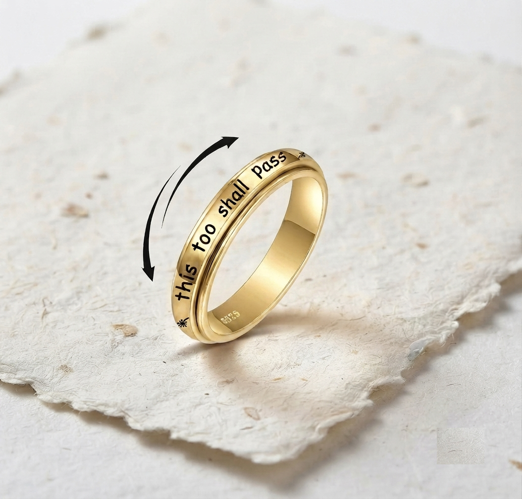 Spinner Ring "This Too Shall Pass" | Anxiety Relief Ring for Women & Men | Sterling Silver Fidget Ring | Minimalist Meditation