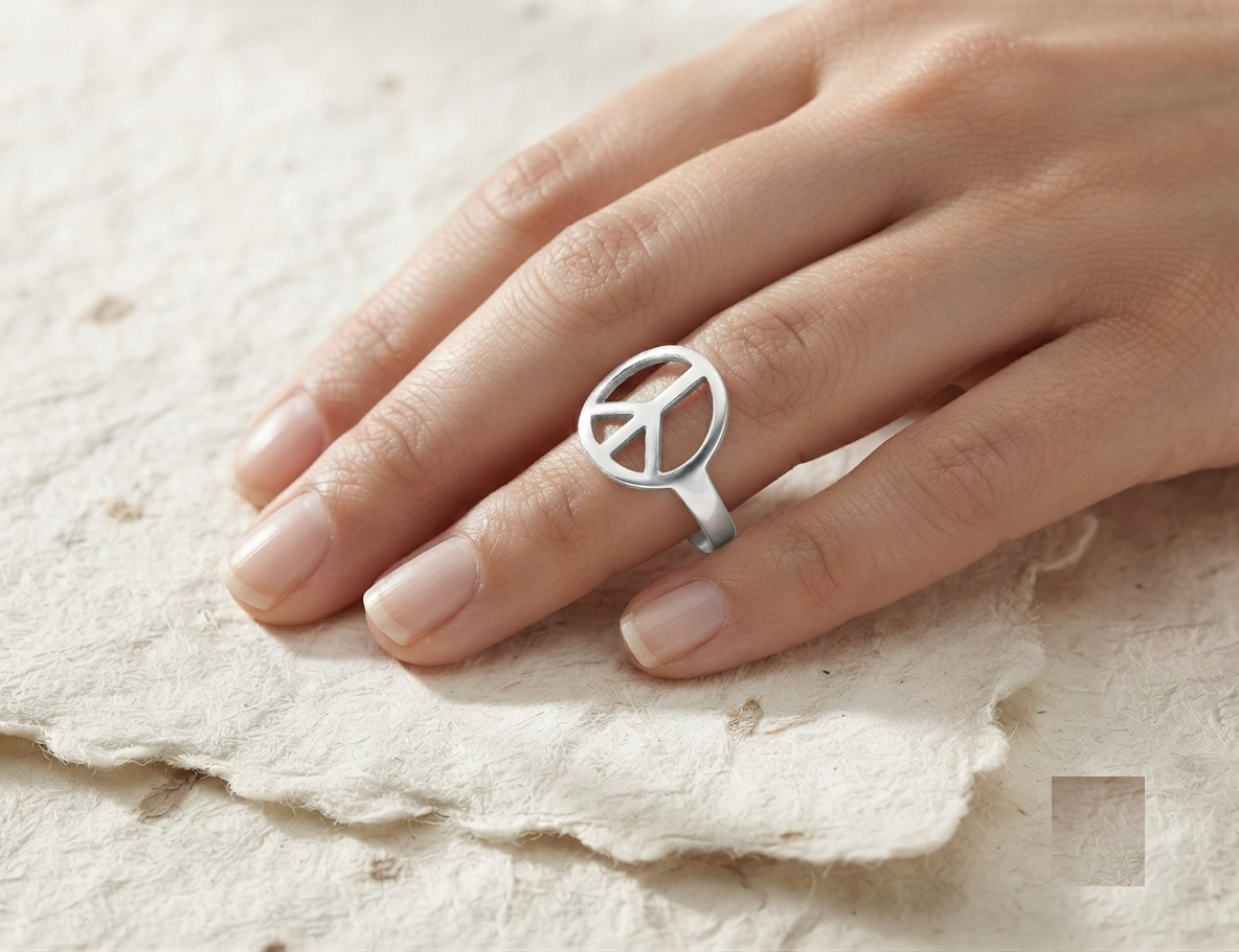 Peace Sign Ring, 925 Sterling Silver Minimalist Ring, Dainty Symbol Ring, Peace Symbol Jewelry, Handcrafted Silver Band for Her - Image 5