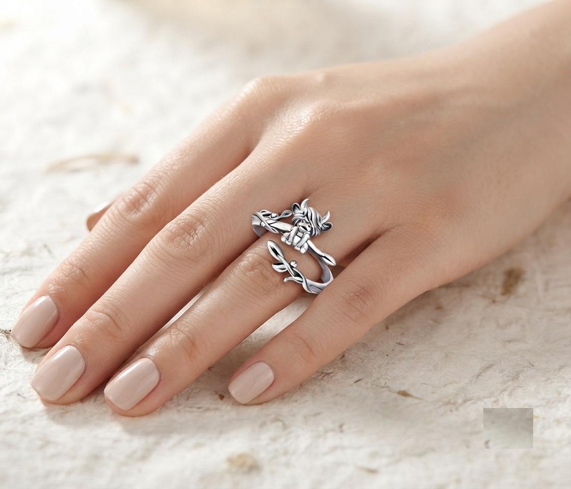 Highland Cow Ring, 925 Sterling Silver Adjustable Ring, Cute Farm Animal Jewelry, Dainty Cow Thumb Ring, Nature Inspired Gift for Women - Image 5