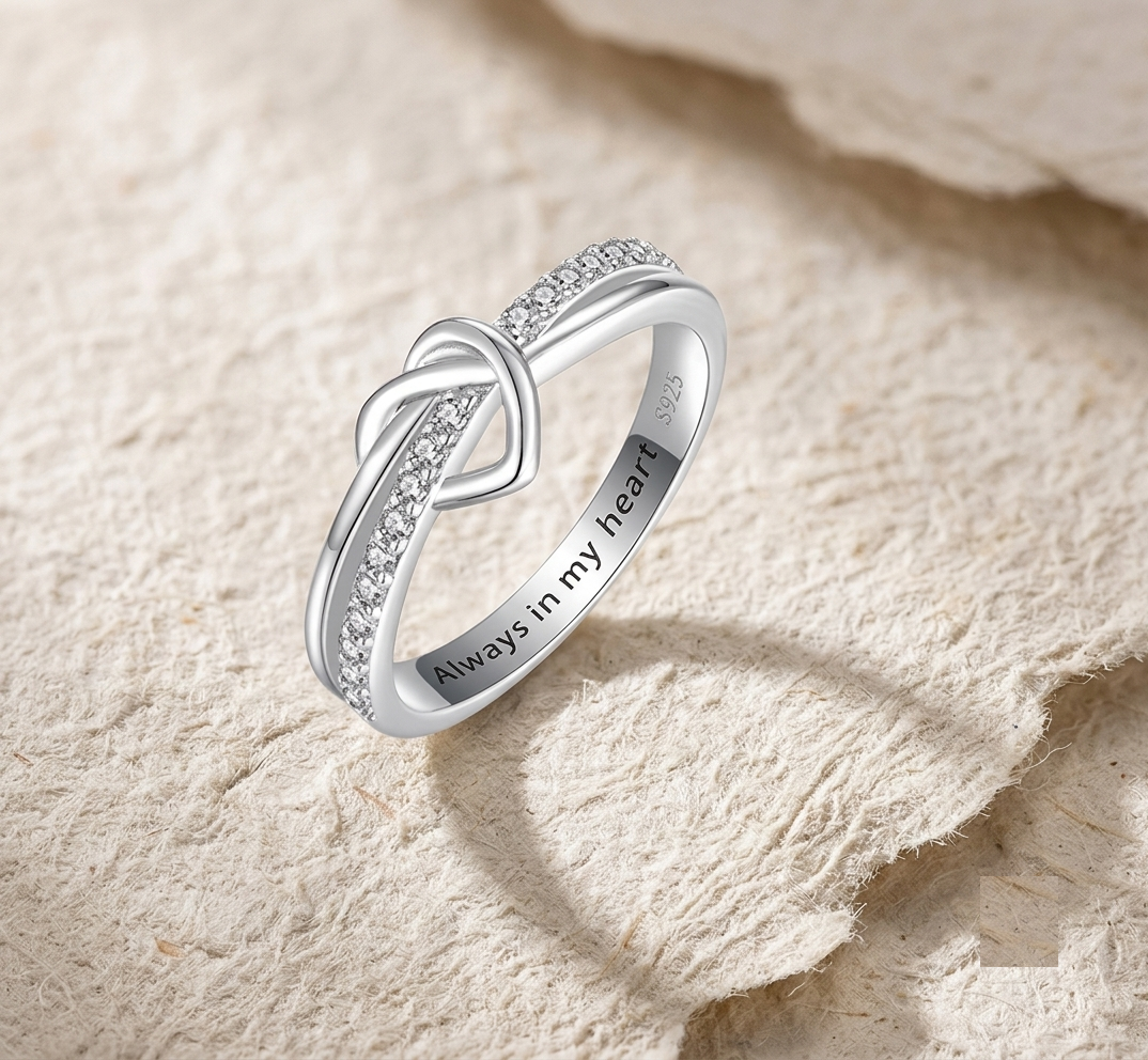 925 Sterling Silver Heart Knot Ring, Engraved Promise Ring for Her, Always in My Heart Ring, Dainty CZ Infinity Ring, Romantic Gift - Image 5