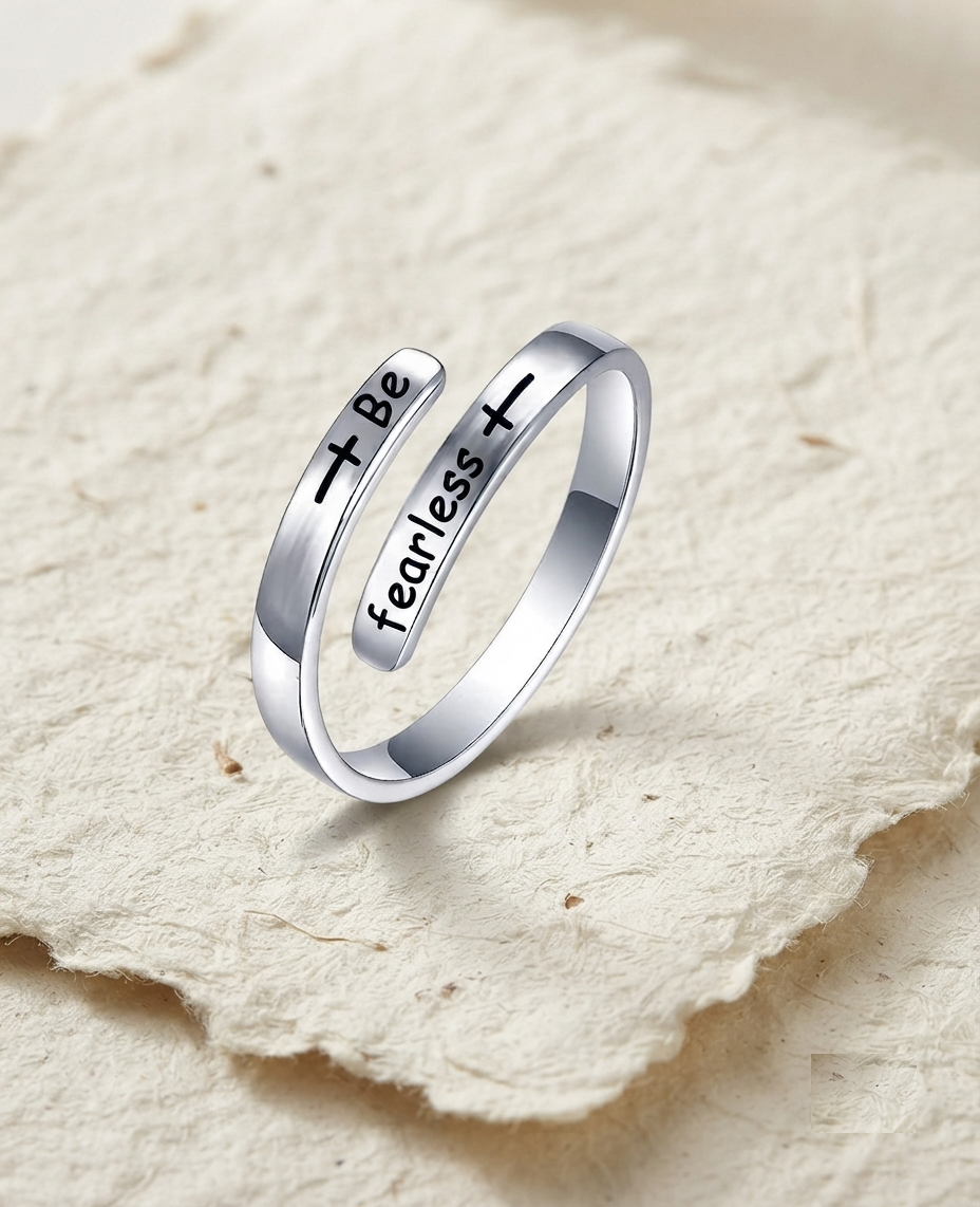 Be Fearless Ring, Adjustable Wrap Ring, Sterling Silver Inspirational Jewelry, Minimalist Quote Ring, Personalized Gift for Her, 925 Silver - Image 5
