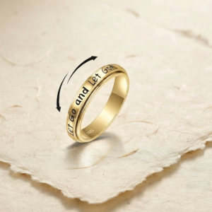 Let Go and Let God Spinner Ring, 925 Sterling Silver Anxiety Fidget Ring for Women, Religious Faith Inspired Meditation Band