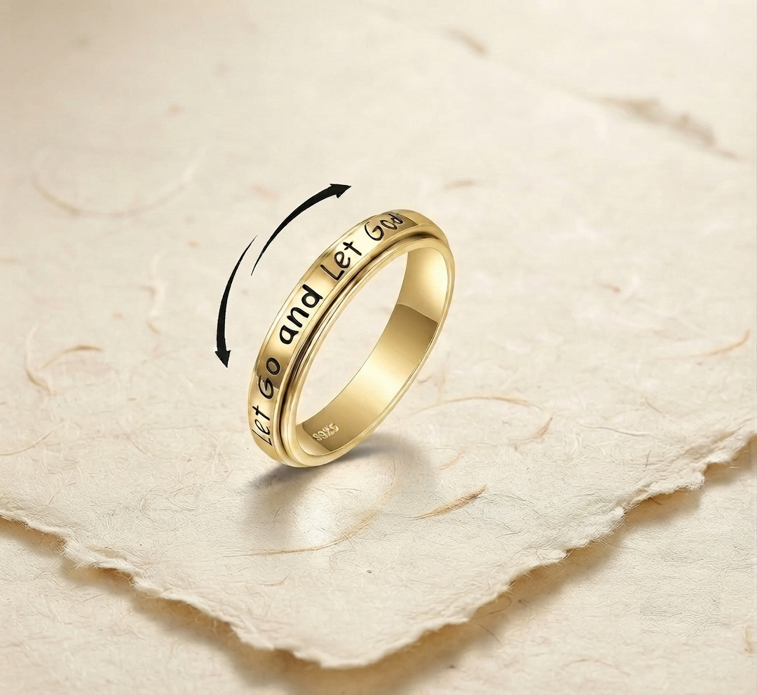 Let Go and Let God Spinner Ring, 925 Sterling Silver Anxiety Fidget Ring for Women, Religious Faith Inspired Meditation Band