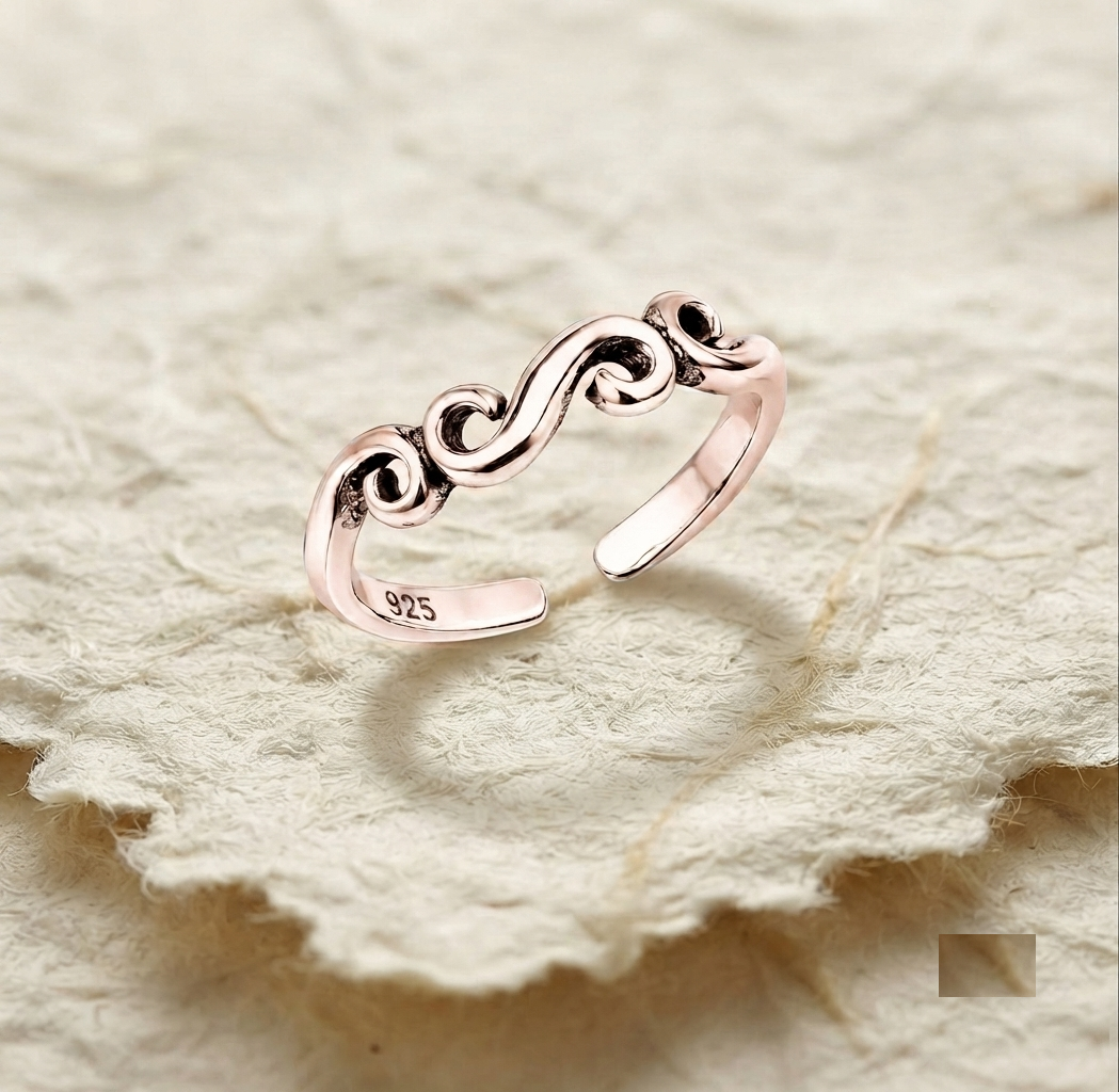 Sterling Silver Wave Ring, Dainty Stacking Ring, Adjustable Minimalist Ring, Ocean Inspired Jewelry, 925 Silver Thumb Ring for Her - Image 3