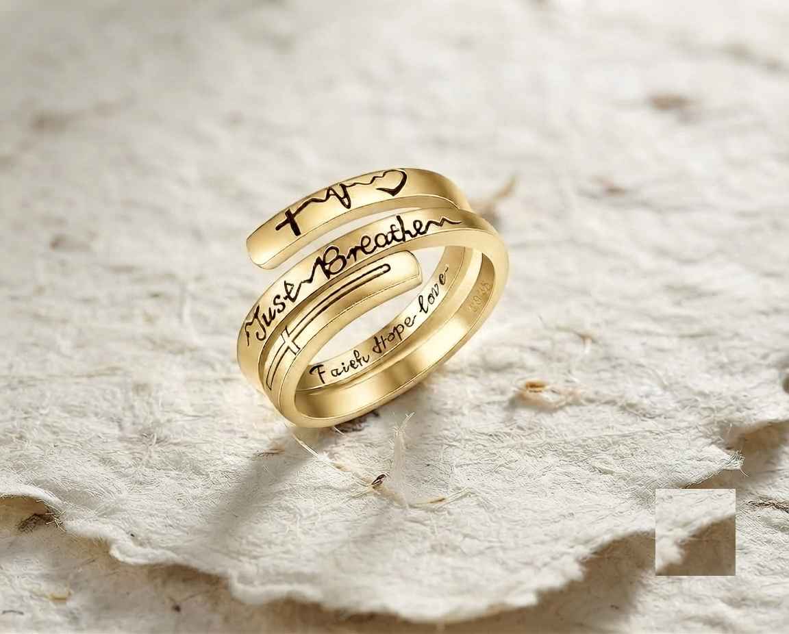 Just Breathe Ring, Sterling Silver Inspirational Jewelry, Faith Hope Love Band, Minimalist Gift for Her, Encouragement Gift, Anxiety Relief