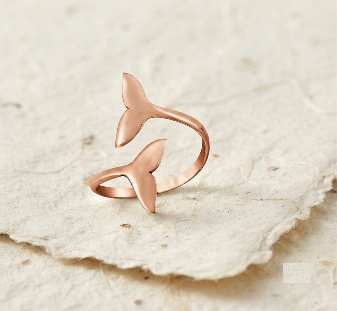 Minimalist Whale Tail Ring, 925 Sterling Silver Wrap Ring, Adjustable Ocean Jewelry, Dainty Beach Theme Ring, Gift for Ocean Lover - Image 3