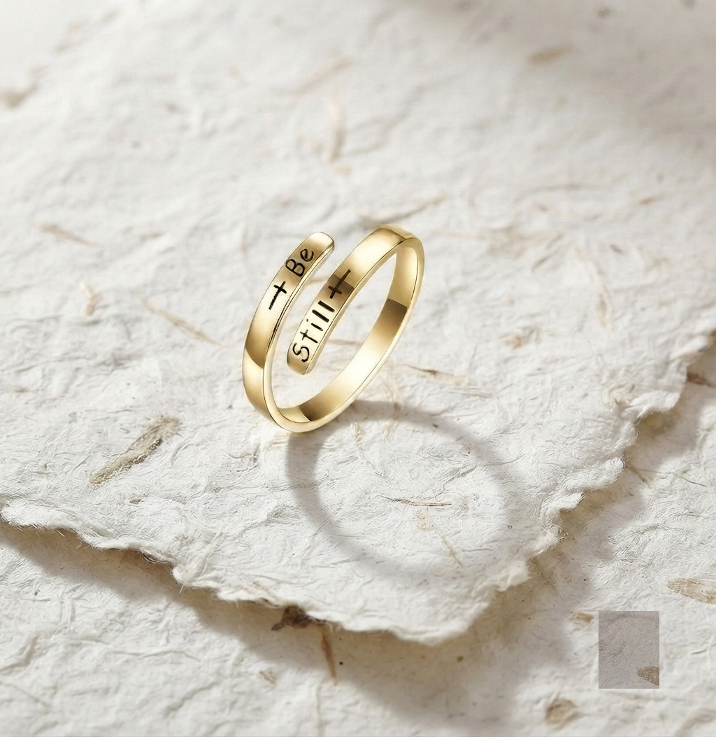 Be Still Ring, 925 Sterling Silver Inspirational Ring, Minimalist Adjustable Wrap Ring, Religious Jewelry, Faith Ring, Gift for Her