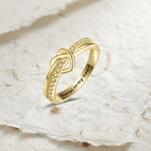 925 Sterling Silver Heart Knot Ring, Engraved Promise Ring for Her, Always in My Heart Ring, Dainty CZ Infinity Ring, Romantic Gift
