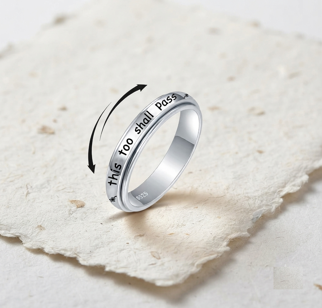 Spinner Ring "This Too Shall Pass" | Anxiety Relief Ring for Women & Men | Sterling Silver Fidget Ring | Minimalist Meditation - Image 3
