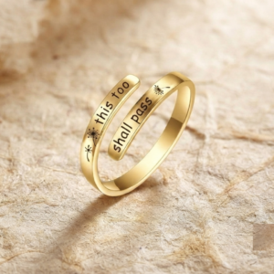 This Too Shall Pass Ring, Sterling Silver Inspirational Quote Band, Dainty Adjustable Stacking Ring, Minimalist Mental Health Jewelry Gift
