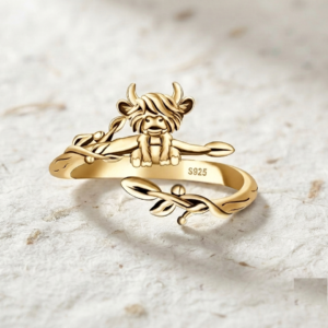 Highland Cow Ring, 925 Sterling Silver Adjustable Ring, Cute Farm Animal Jewelry, Dainty Cow Thumb Ring, Nature Inspired Gift for Women