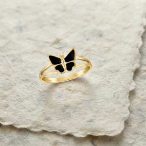 925 Sterling Silver Black Enamel Butterfly Ring, Dainty Minimalist Insect Ring, Nature Inspired Stacking Ring, Cute Animal Jewelry for Women