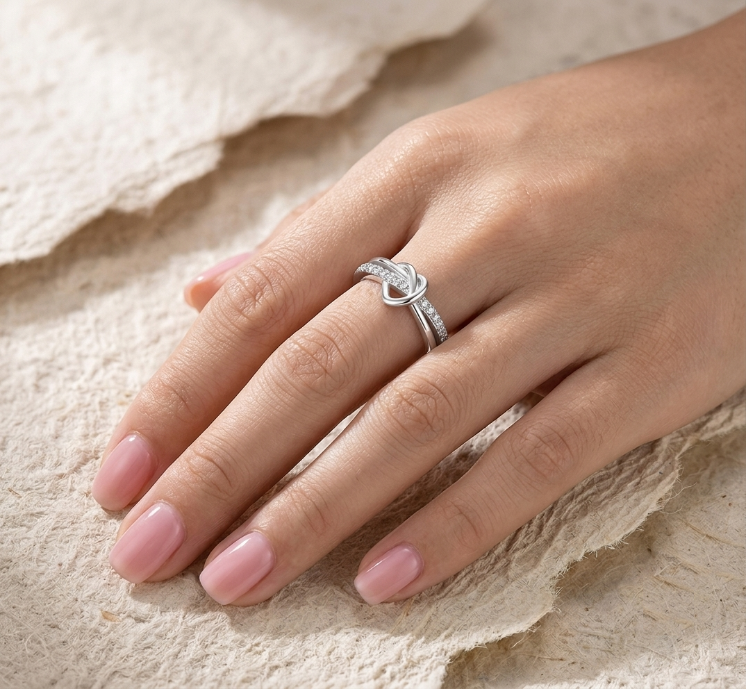 925 Sterling Silver Heart Knot Ring, Engraved Promise Ring for Her, Always in My Heart Ring, Dainty CZ Infinity Ring, Romantic Gift - Image 4