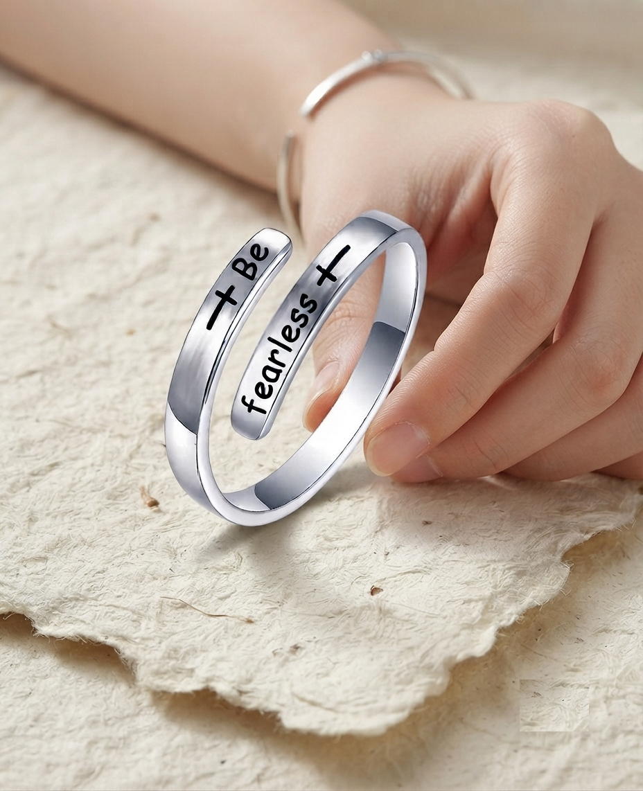 Be Fearless Ring, Adjustable Wrap Ring, Sterling Silver Inspirational Jewelry, Minimalist Quote Ring, Personalized Gift for Her, 925 Silver - Image 4