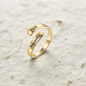 Just Breathe Ring, Sterling Silver Adjustable Ring, Mindfulness Gift, Anxiety Relief Jewelry, Minimalist Inspirational Ring for Her