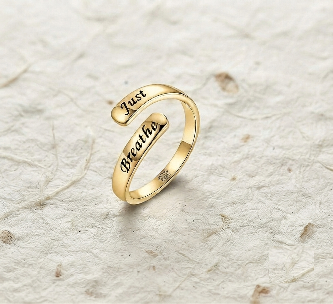 Just Breathe Ring, Sterling Silver Adjustable Ring, Mindfulness Gift, Anxiety Relief Jewelry, Minimalist Inspirational Ring for Her