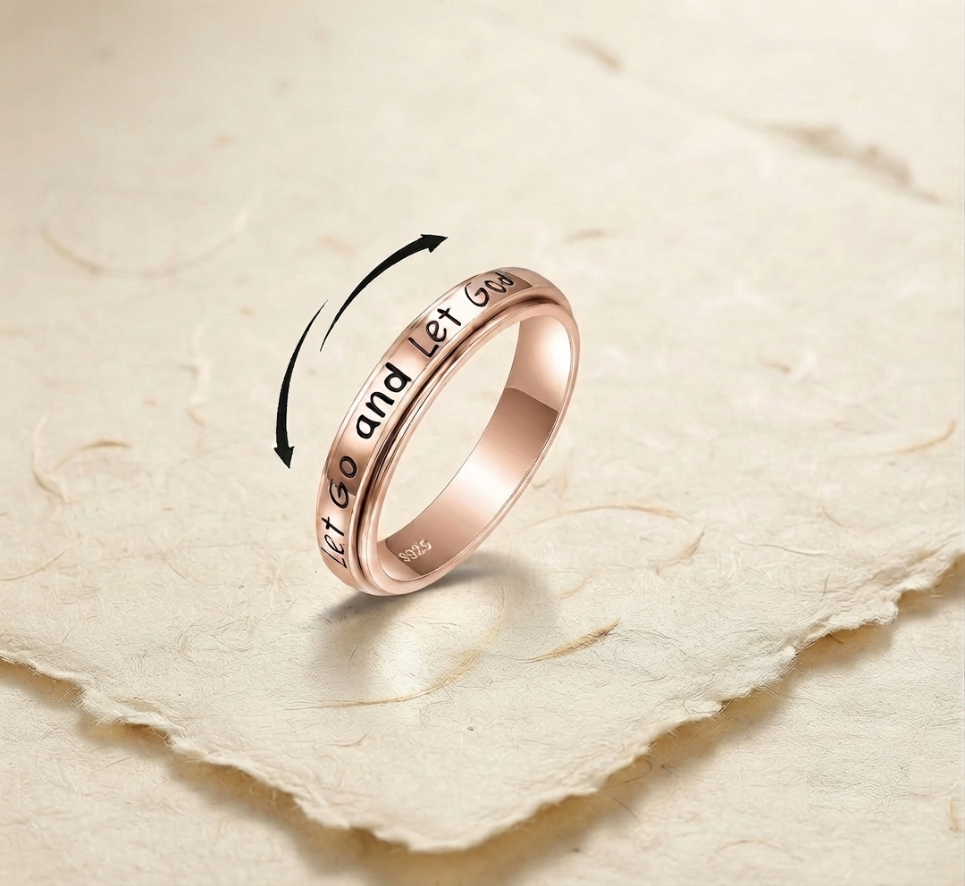 Let Go and Let God Spinner Ring, 925 Sterling Silver Anxiety Fidget Ring for Women, Religious Faith Inspired Meditation Band - Image 4