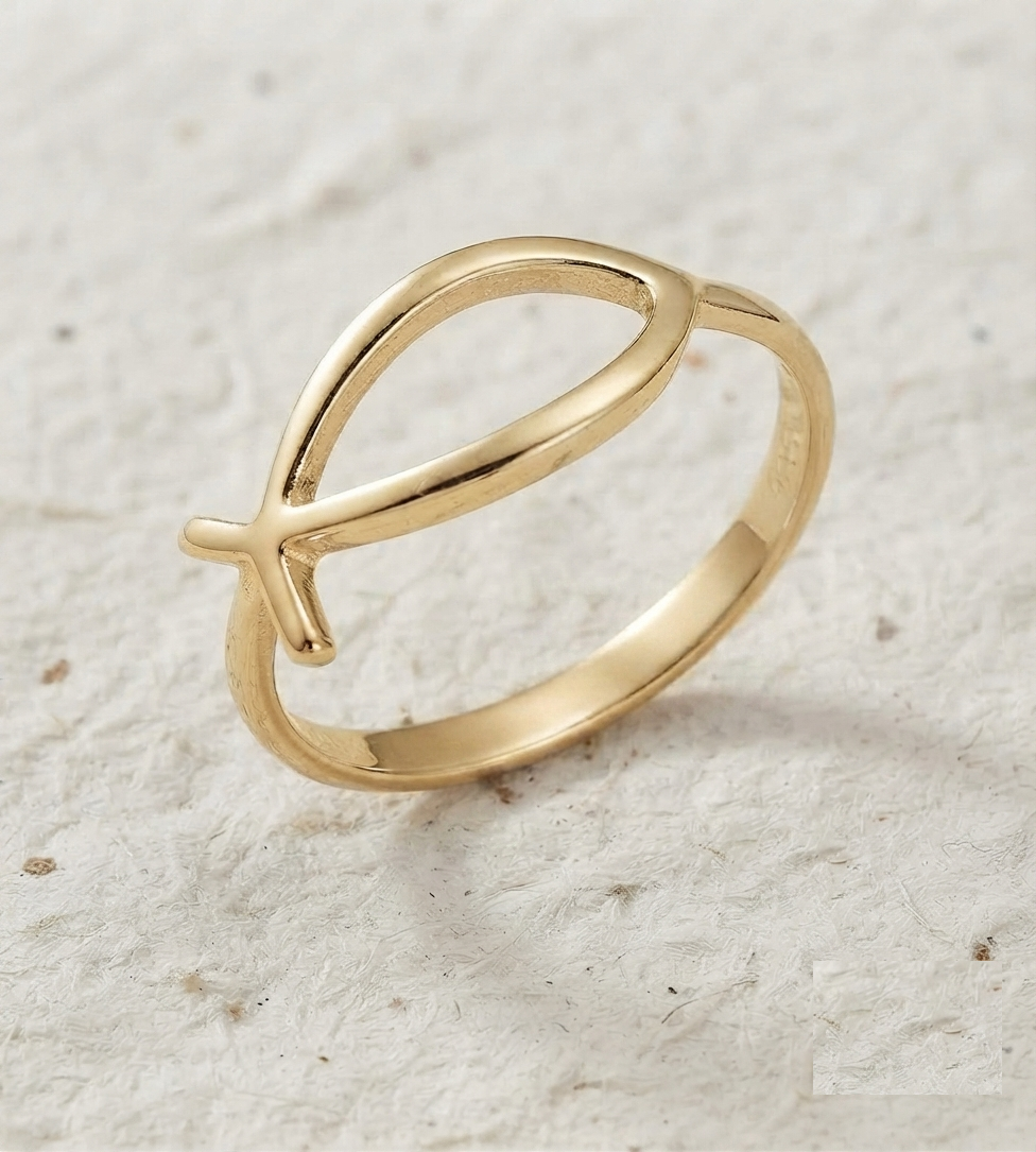 Minimalist Ichthys Ring, 925 Sterling Silver Christian Fish Ring, Dainty Religious Jewelry, Faith Symbol Stacking Ring for Women