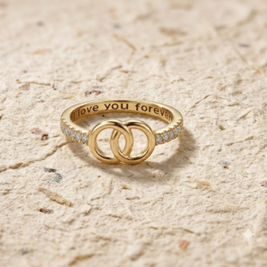 Engraved Promise Ring, Interlocking Circles Silver Ring, I Love You Forever Engraved Band, Intertwined Eternity Ring, Anniversary Gift for