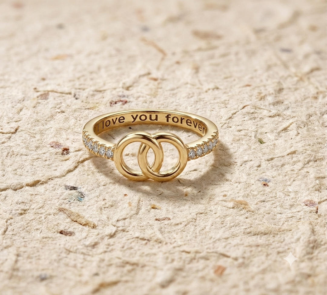 Engraved Promise Ring, Interlocking Circles Silver Ring, I Love You Forever Engraved Band, Intertwined Eternity Ring, Anniversary Gift for