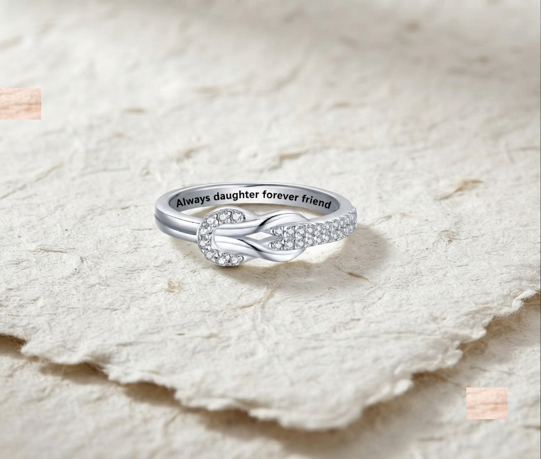 Personalized Knot Ring, Sterling Silver Daughter Gift, Forever Friend Ring, Dainty Stacking Ring for Her, Mother Daughter Jewelry, - Image 2