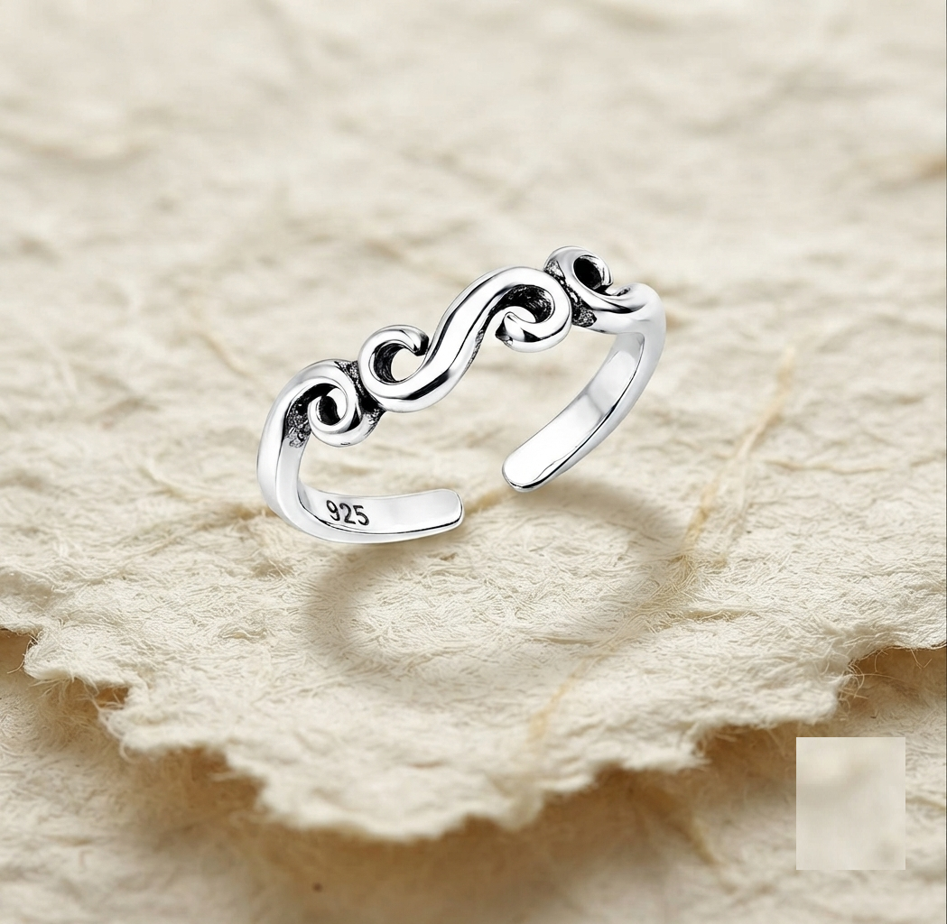 Sterling Silver Wave Ring, Dainty Stacking Ring, Adjustable Minimalist Ring, Ocean Inspired Jewelry, 925 Silver Thumb Ring for Her - Image 2