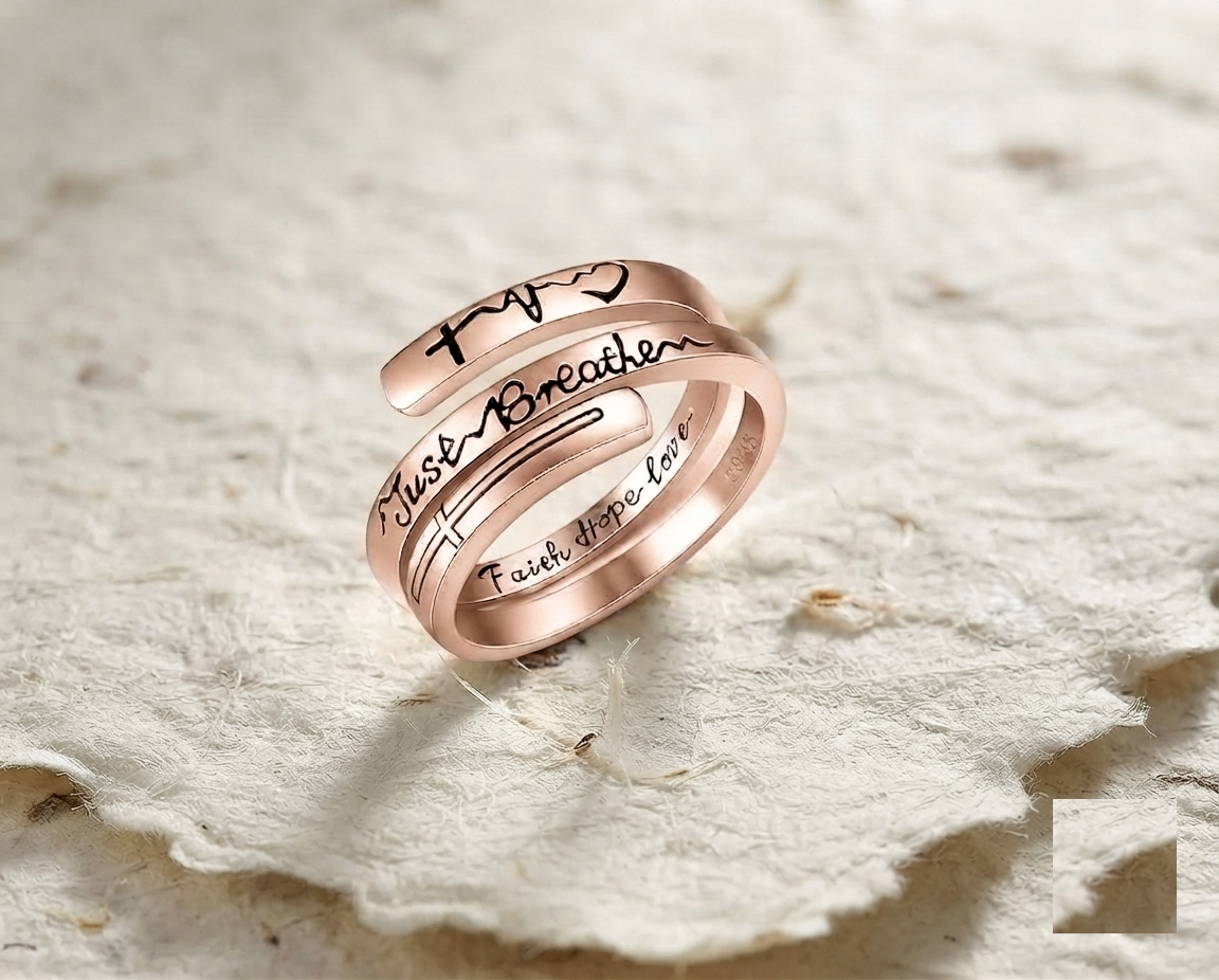 Just Breathe Ring, Sterling Silver Inspirational Jewelry, Faith Hope Love Band, Minimalist Gift for Her, Encouragement Gift, Anxiety Relief - Image 3