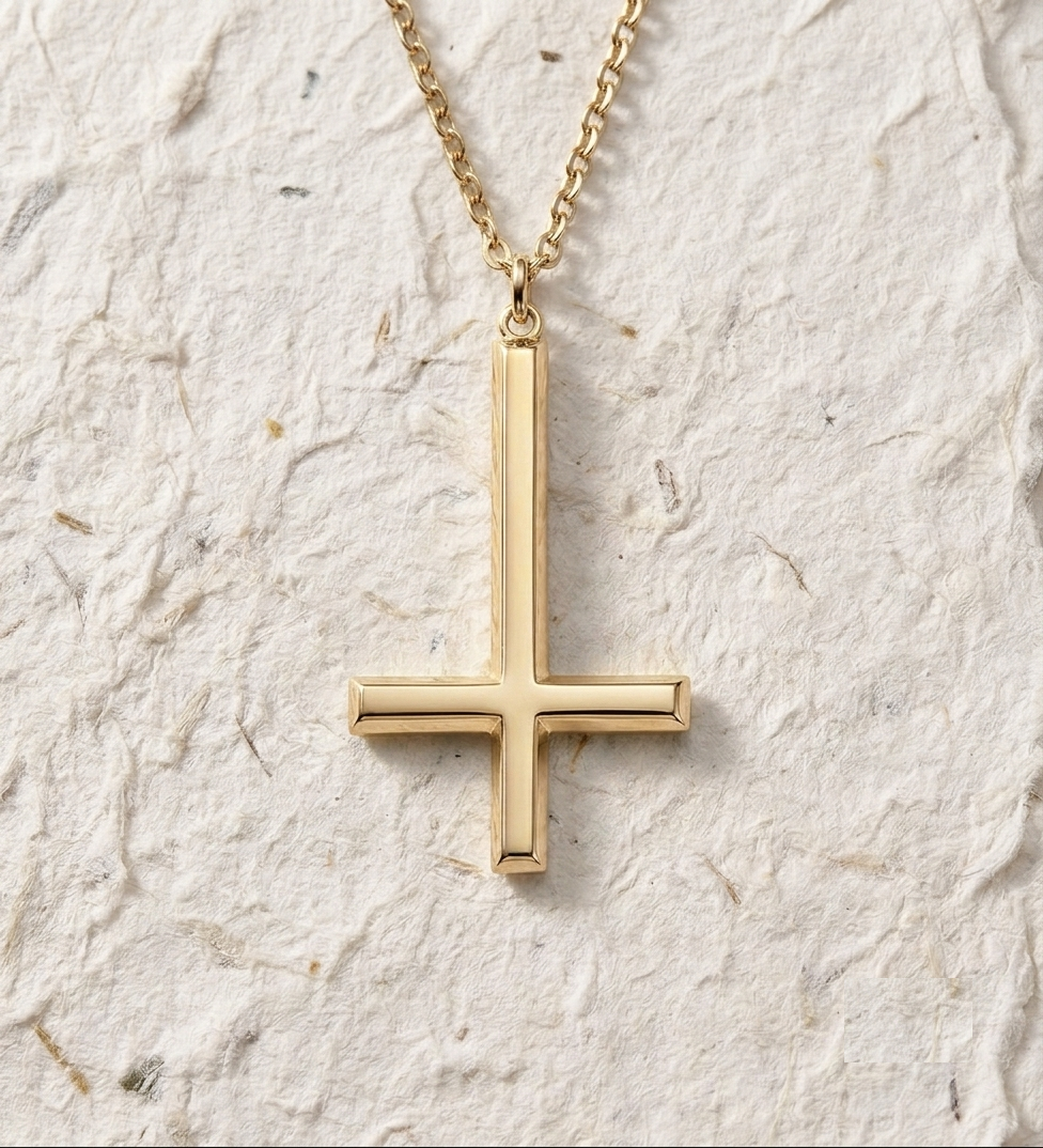 Upside Down Cross Necklace, Silver Inverted Cross Pendant, Minimalist St Peter Cross, Gothic Jewelry, Edgy Christian Necklace For Men Women