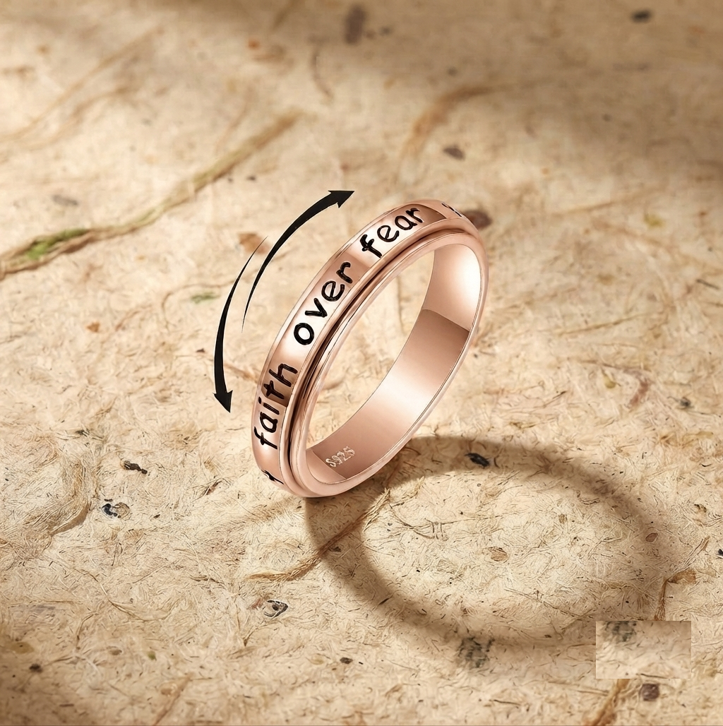 Faith Over Fear Spinner Ring, 925 Sterling Silver Anxiety Relief Ring, Meditation Ring for Her, Minimalist Inspirational Jewelry, Gift for - Image 4