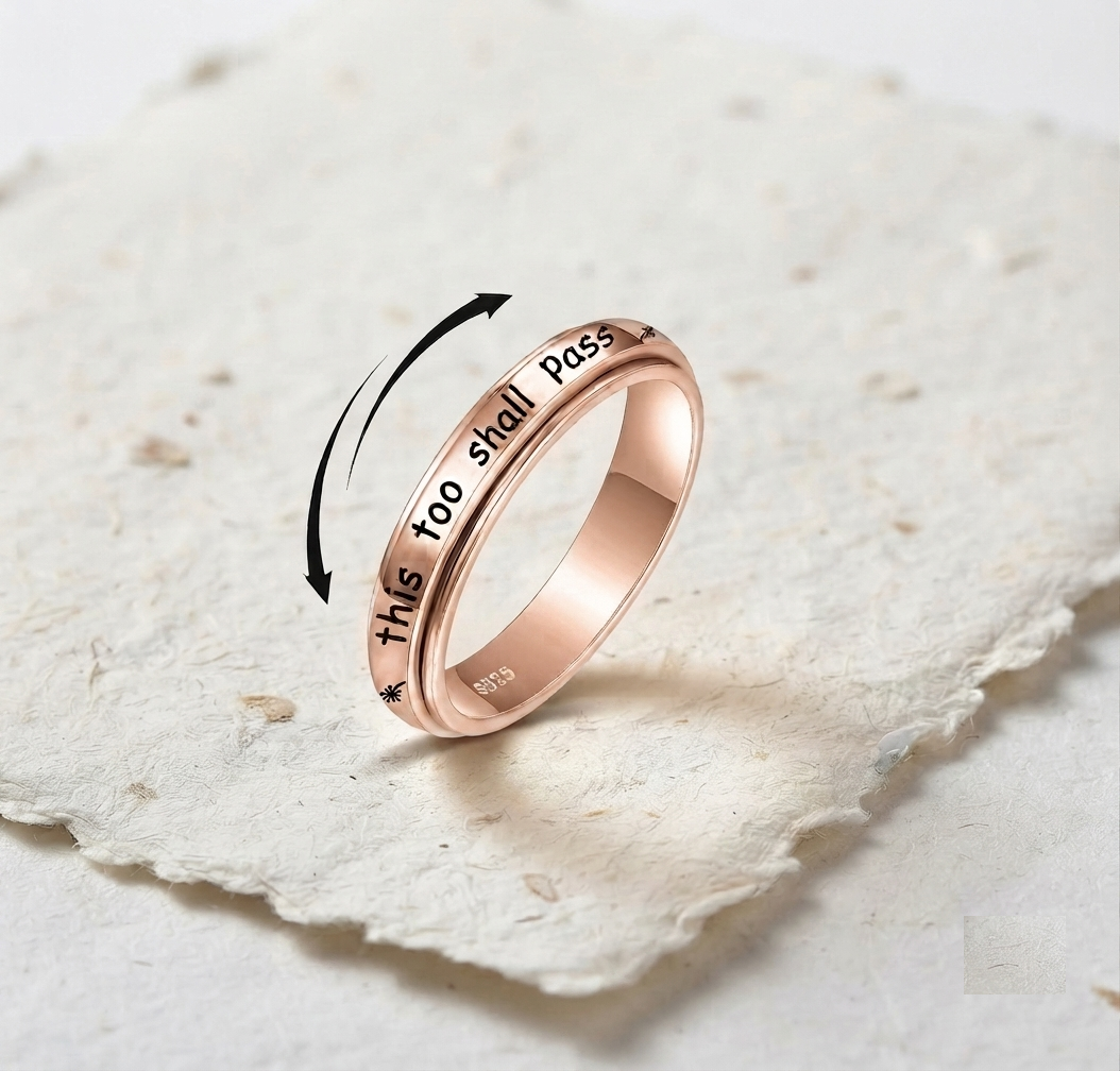 Spinner Ring "This Too Shall Pass" | Anxiety Relief Ring for Women & Men | Sterling Silver Fidget Ring | Minimalist Meditation - Image 2