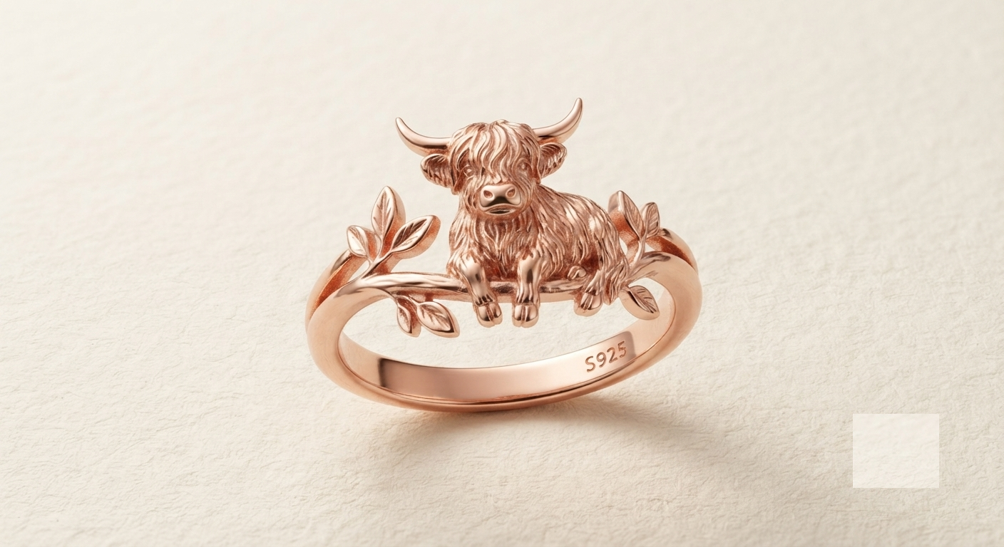 Highland Cow Ring, 925 Sterling Silver Adjustable Ring, Cute Farm Animal Jewelry, Dainty Cow Thumb Ring, Nature Inspired Gift for Women - Image 3
