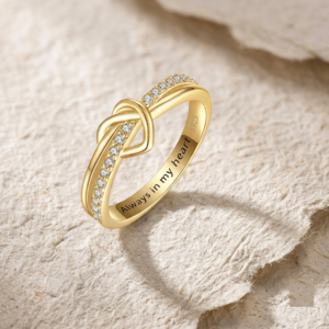 925 Sterling Silver Heart Knot Ring, Engraved Promise Ring for Her, Always in My Heart Ring, Dainty CZ Infinity Ring, Romantic Gift