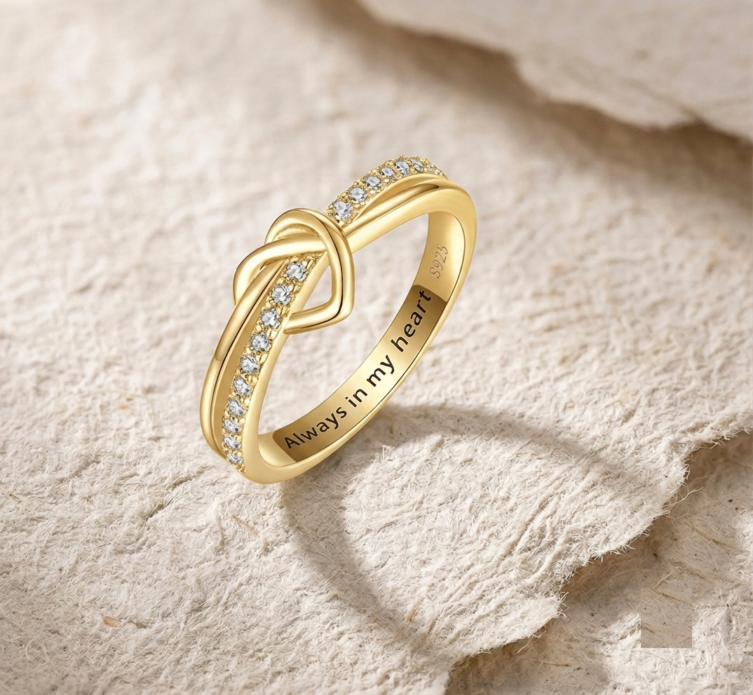 925 Sterling Silver Heart Knot Ring, Engraved Promise Ring for Her, Always in My Heart Ring, Dainty CZ Infinity Ring, Romantic Gift