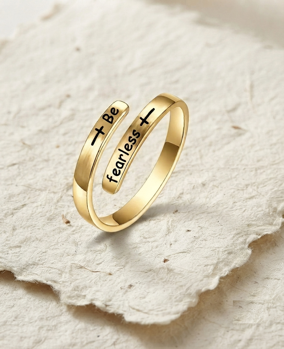 Be Fearless Ring, Adjustable Wrap Ring, Sterling Silver Inspirational Jewelry, Minimalist Quote Ring, Personalized Gift for Her, 925 Silver