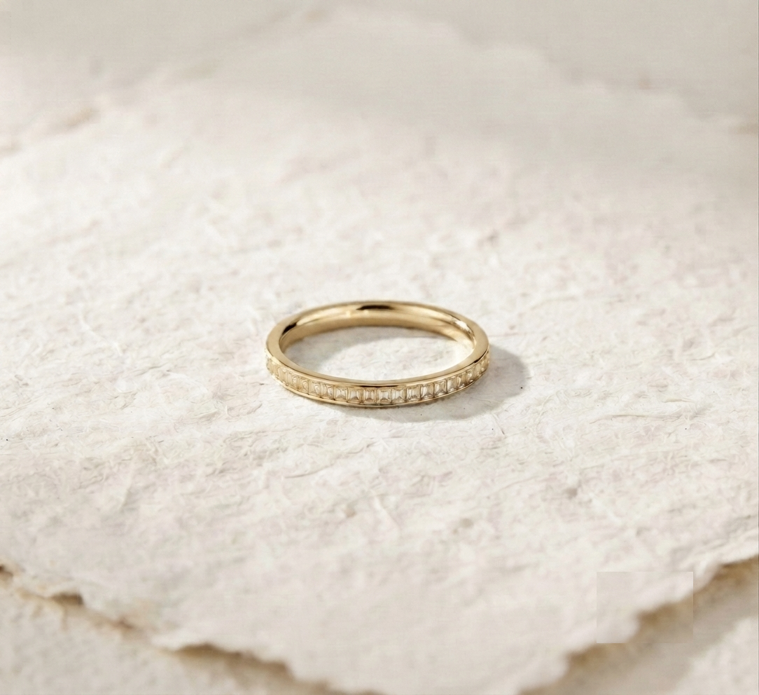 925 Sterling Silver Baguette Ring, Channel Set Half Eternity Band, Minimalist Stacking Ring, Dainty Diamond Alternative , Minimalist Jewelry