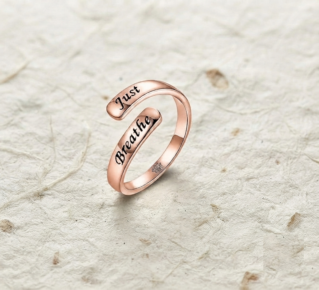 Just Breathe Ring, Sterling Silver Adjustable Ring, Mindfulness Gift, Anxiety Relief Jewelry, Minimalist Inspirational Ring for Her - Image 3
