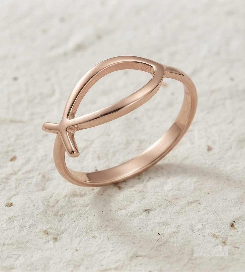 Minimalist Ichthys Ring, 925 Sterling Silver Christian Fish Ring, Dainty Religious Jewelry, Faith Symbol Stacking Ring for Women - Image 3