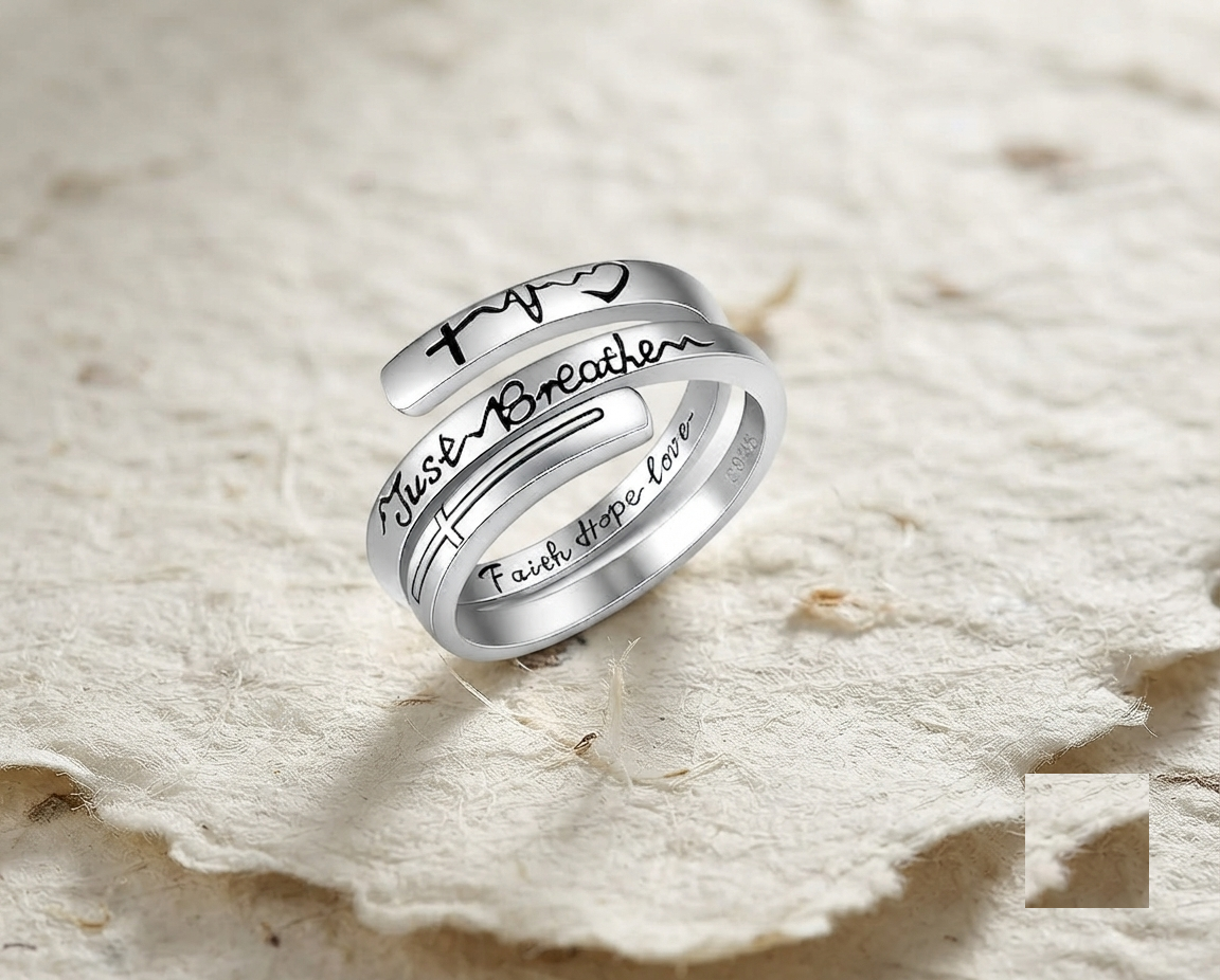 Just Breathe Ring, Sterling Silver Inspirational Jewelry, Faith Hope Love Band, Minimalist Gift for Her, Encouragement Gift, Anxiety Relief - Image 2