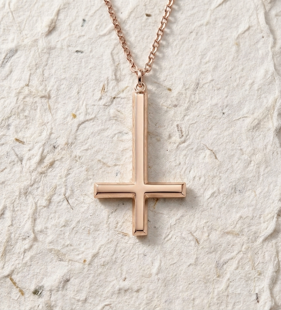 Upside Down Cross Necklace, Silver Inverted Cross Pendant, Minimalist St Peter Cross, Gothic Jewelry, Edgy Christian Necklace For Men Women - Image 2