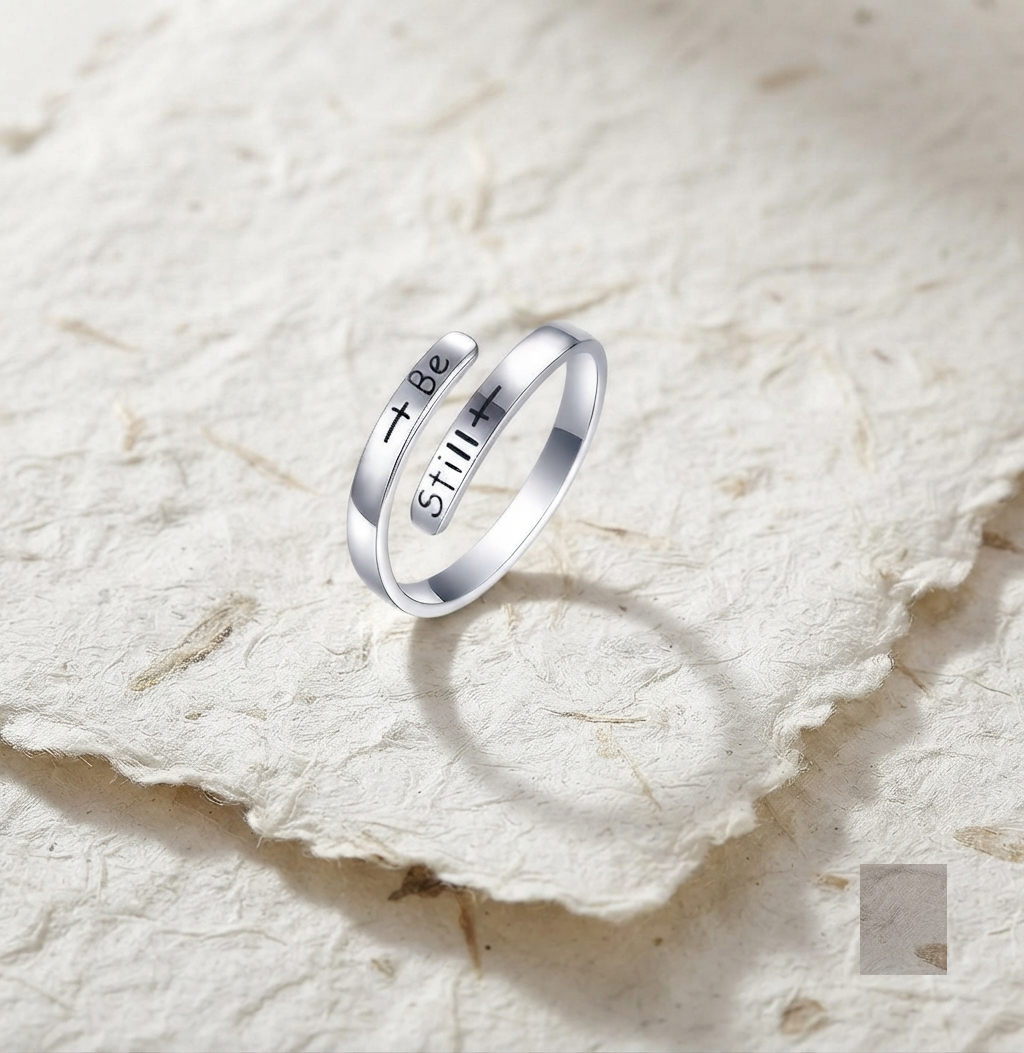 Be Still Ring, 925 Sterling Silver Inspirational Ring, Minimalist Adjustable Wrap Ring, Religious Jewelry, Faith Ring, Gift for Her - Image 2
