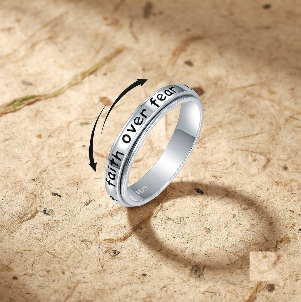 Faith Over Fear Spinner Ring, 925 Sterling Silver Anxiety Relief Ring, Meditation Ring for Her, Minimalist Inspirational Jewelry, Gift for - Image 2