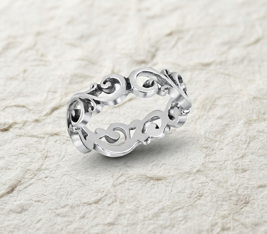 925 Sterling Silver Filigree Scroll Ring, Intricate Lace Filigree Band, Handcrafted Vintage Style Statement Ring, Boho Silver Jewelry for He - Image 2