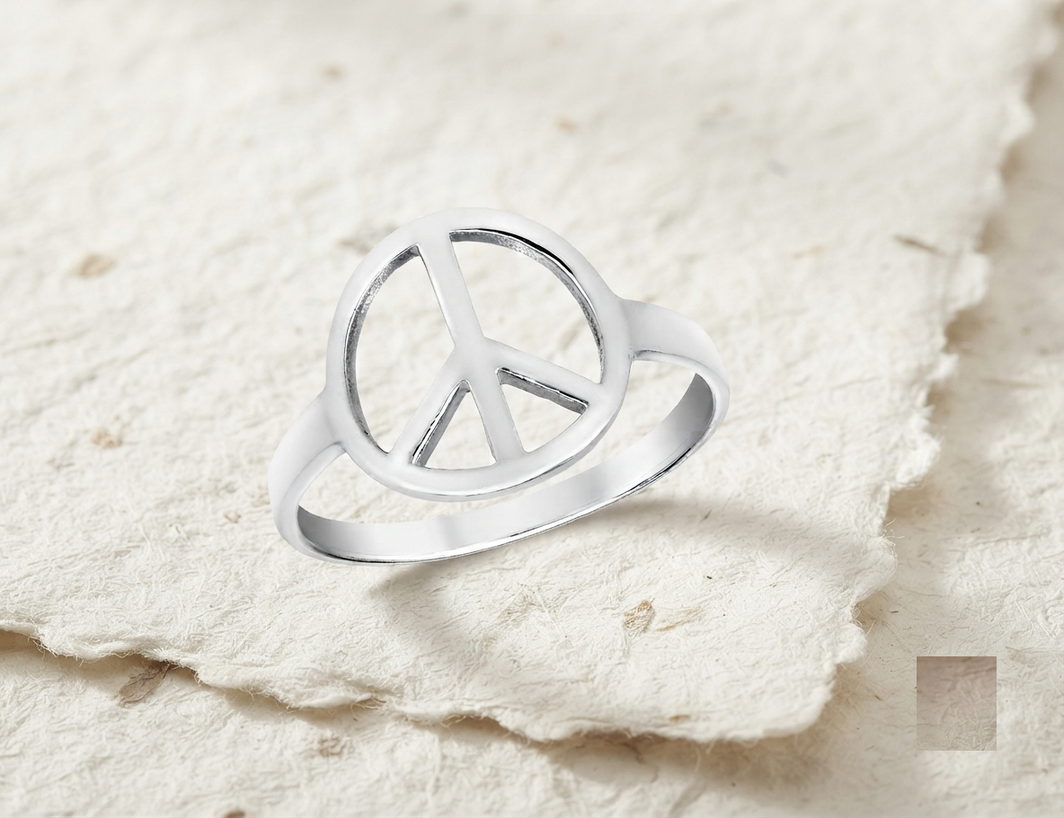 Peace Sign Ring, 925 Sterling Silver Minimalist Ring, Dainty Symbol Ring, Peace Symbol Jewelry, Handcrafted Silver Band for Her - Image 2