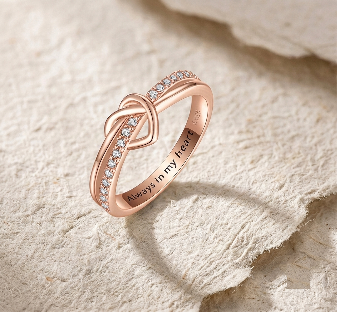 925 Sterling Silver Heart Knot Ring, Engraved Promise Ring for Her, Always in My Heart Ring, Dainty CZ Infinity Ring, Romantic Gift - Image 2