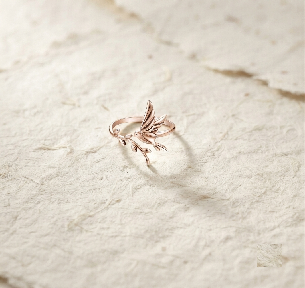 Sterling Silver Bird Ring, Dainty Dove on Branch Ring, Nature Inspired Wrap Ring, Minimalist Animal Jewelry, Adjustable Silver Ring fo Women - Image 3