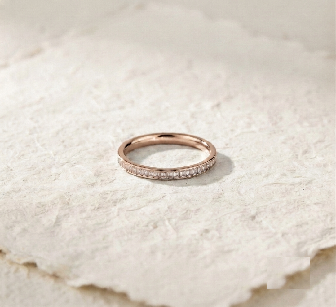 925 Sterling Silver Baguette Ring, Channel Set Half Eternity Band, Minimalist Stacking Ring, Dainty Diamond Alternative , Minimalist Jewelry - Image 2