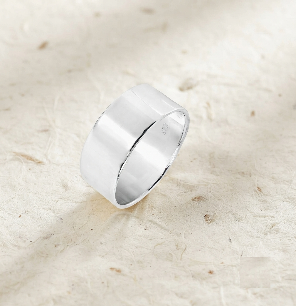 Minimalist 925 Sterling Silver Wide Band Ring, Plain Polished Silver Stacking Ring, Unisex Solid Silver Band, Thick Silver Ring for Her Him - Image 2