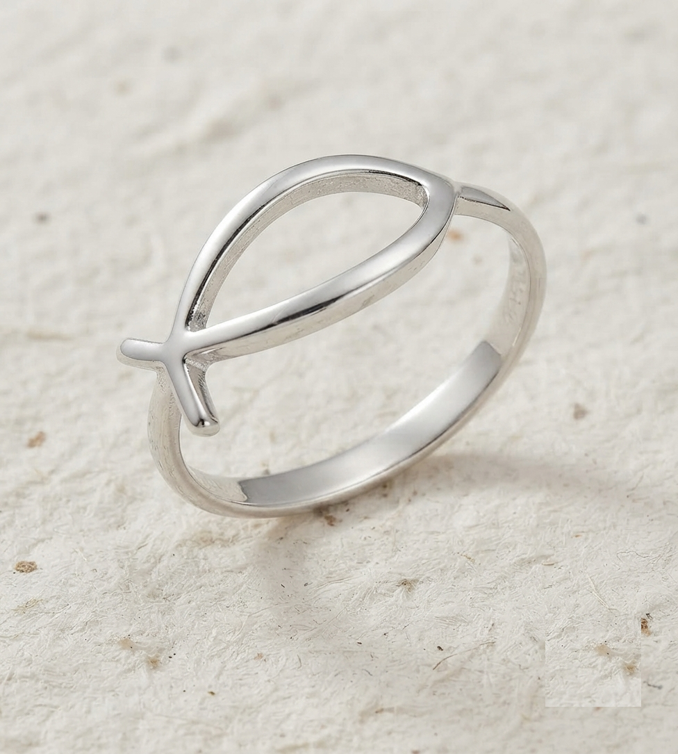 Minimalist Ichthys Ring, 925 Sterling Silver Christian Fish Ring, Dainty Religious Jewelry, Faith Symbol Stacking Ring for Women - Image 2